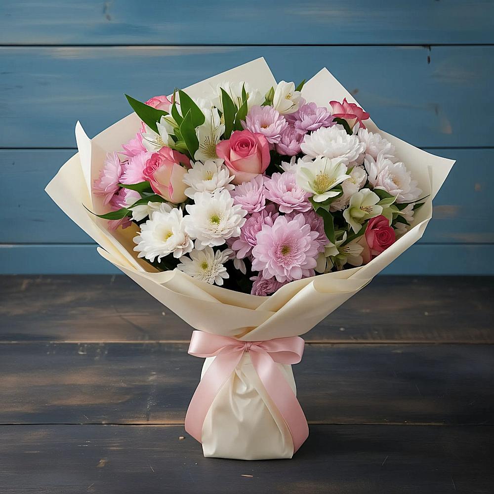 Букет цветов из: Хризантемы, Альстромерии и Розы в Нижнеудинске